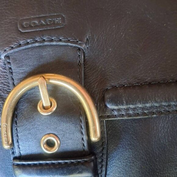 Coach Campbell Black Leather Shoulder Bag w/ Dust Bag – Triple Compartment – Gol - Picture 6 of 13